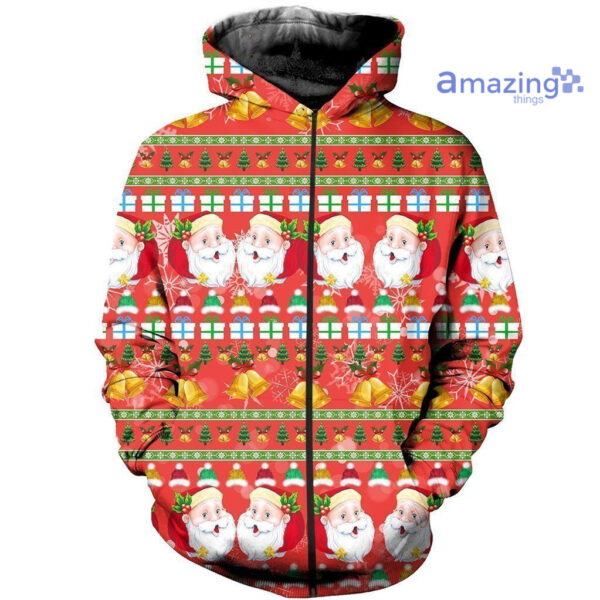 Merry Christmas Santa Ugly Christmas All Over Printed 3D Shirts - 3D Zip Hoodie - Red