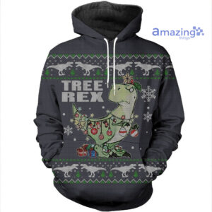 Merry Christmas Tree Rex Knitting All Over Printed 3D Shirts - 3D Hoodie - Grey