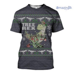 Merry Christmas Tree Rex Knitting All Over Printed 3D Shirts - 3D T-Shirt - Grey