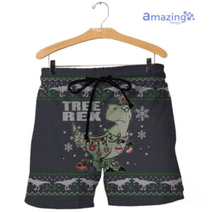 Merry Christmas Tree Rex Knitting All Over Printed 3D Shirts - Short Pant - Grey