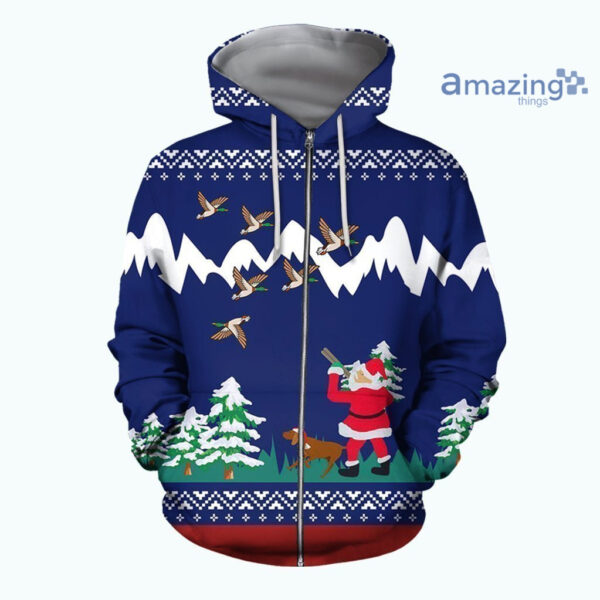 Santa Duck Hunting Funny Christmas All Over Printed 3D Shirts - 3D Zip Hoodie - Royal