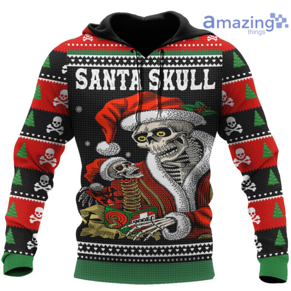 Santa Skull Knitting Pattern Ugly Christmas Printed 3D Shirts - 3D Hoodie - Black