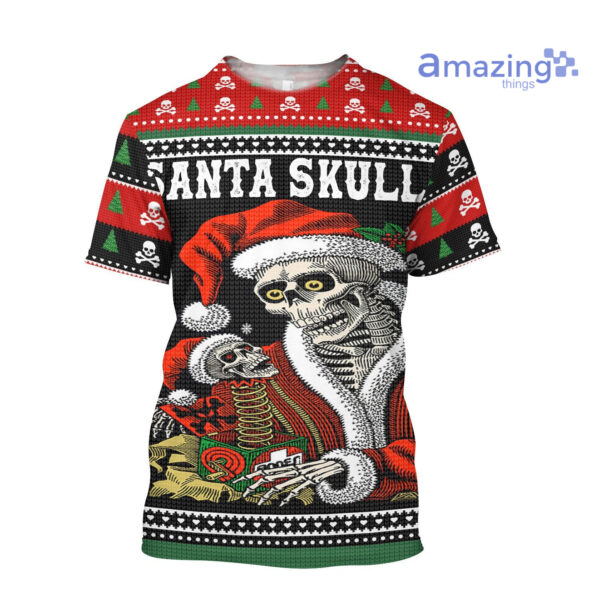 Santa Skull Knitting Pattern Ugly Christmas Printed 3D Shirts - 3D T-Shirt - Black