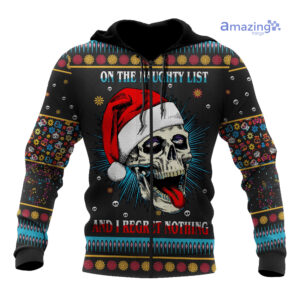 Skull On The Naughty List And I Regret Nothing Ugly Christmas Printed 3D Shirts image Skull On The Naughty List And I Regret Nothing Ugly Christmas Printed 3D Shirts - 3D Zip Hoodie - Black