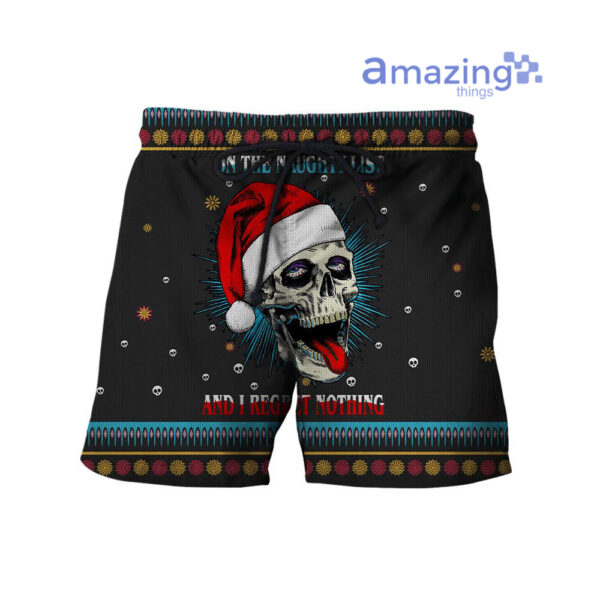 Skull On The Naughty List And I Regret Nothing Ugly Christmas Printed 3D Shirts - Short Pant - Black