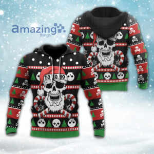 Skull Santa Yo Ho Ho Knitting Christmas All Over Printed 3D Shirt - 3D Hoodie - Black