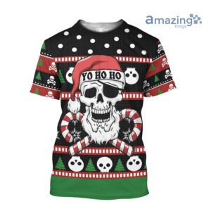 Skull Santa Yo Ho Ho Knitting Christmas All Over Printed 3D Shirt - 3D T-Shirt - Black