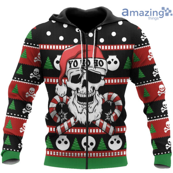 Skull Santa Yo Ho Ho Knitting Christmas All Over Printed 3D Shirt - 3D Zip Hoodie - Black