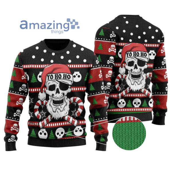 Skull Santa Yo Ho Ho Knitting Christmas All Over Printed 3D Shirt - Sweater - Black
