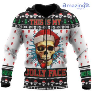 Skull This Is My Jolly Face Merry Christmas All Over Printed 3D Shirts - 3D Zip Hoodie - Black