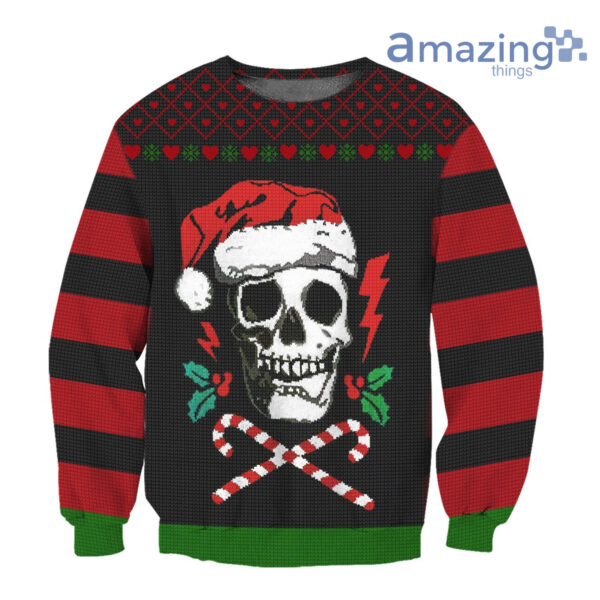 Skull Wear Santa Hat Watercolor Knitting Christmas Printed 3D Shirt - 3D Sweatshirt - Black