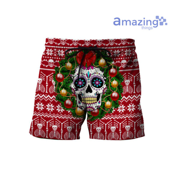 Skull With Wreath Christmas Ugly Christmas All Over Printed 3D Shirts - Short Pant - Red