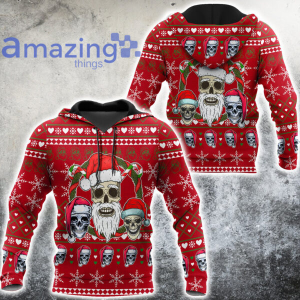 Skulls Cosplay Santa Ugly Christmas All Over Printed 3D Shirts - 3D Hoodie - Red