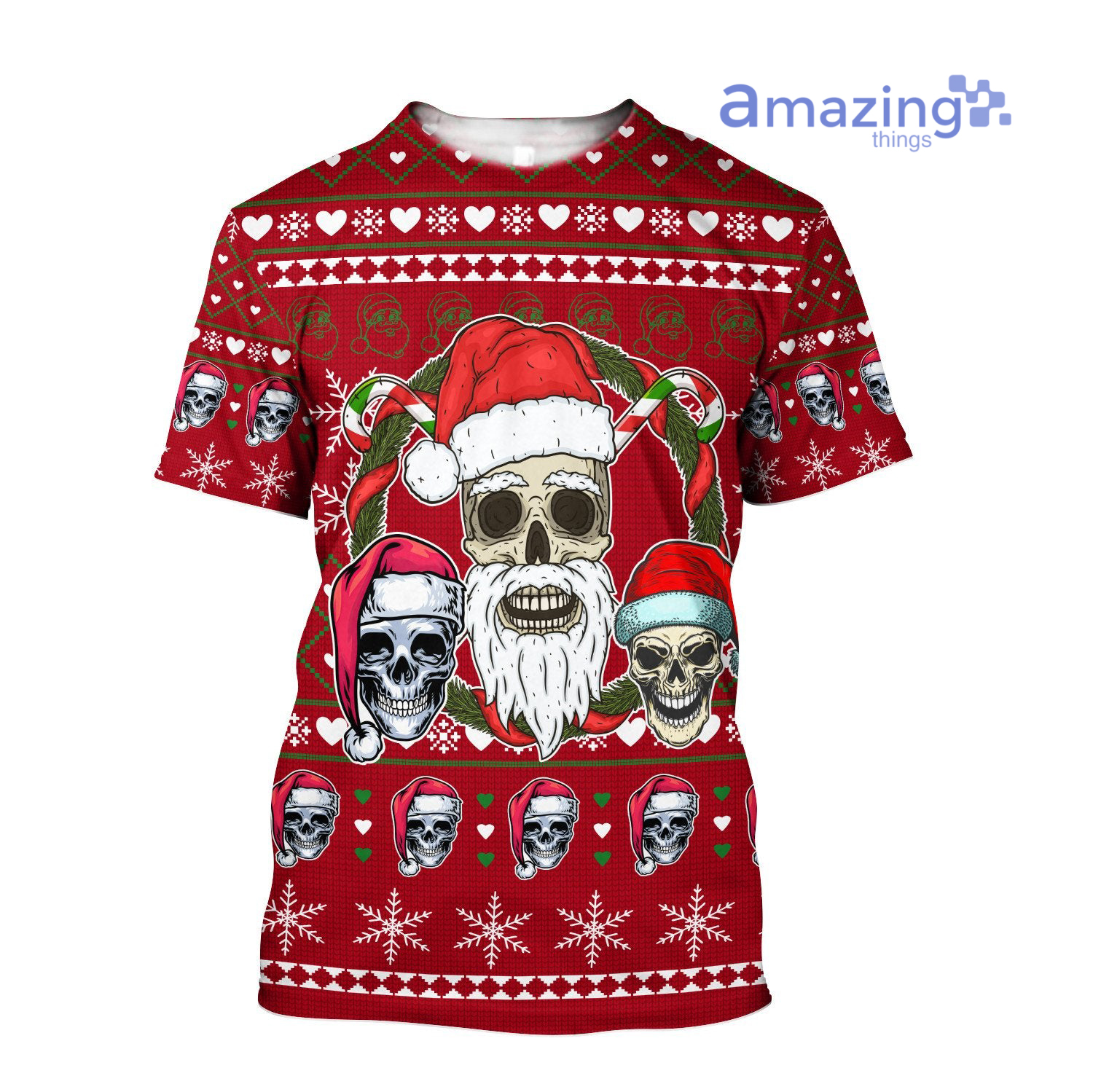 Skulls Cosplay Santa Ugly Christmas All Over Printed 3D Shirts - 3D T-Shirt - Red