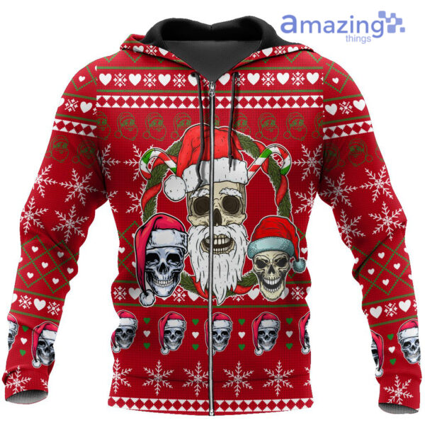 Skulls Cosplay Santa Ugly Christmas All Over Printed 3D Shirts - 3D Zip Hoodie - Red