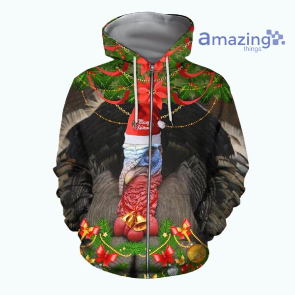 Turkey Merry Christmas All Over Printed 3D Shirts - 3D Zip Hoodie - Black