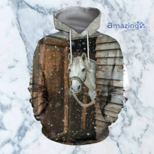 White Hores And Winnter Marry Christmas All Over Printed 3D Shirts - 3D Hoodie - Black