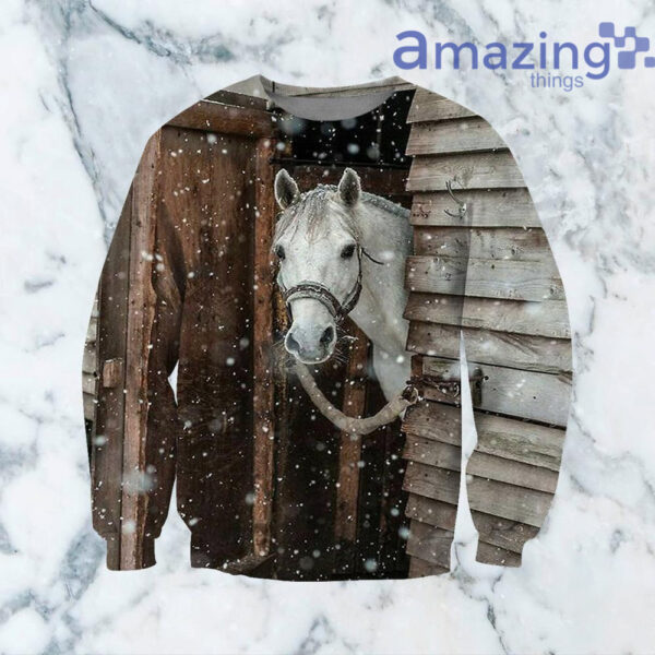 White Hores And Winnter Marry Christmas All Over Printed 3D Shirts - 3D Sweatshirt - Black