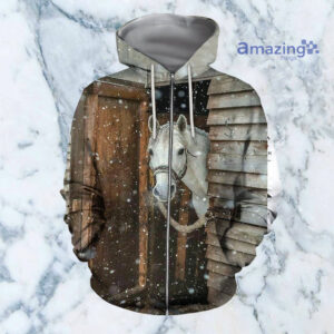 White Hores And Winnter Marry Christmas All Over Printed 3D Shirts - 3D Zip Hoodie - Black