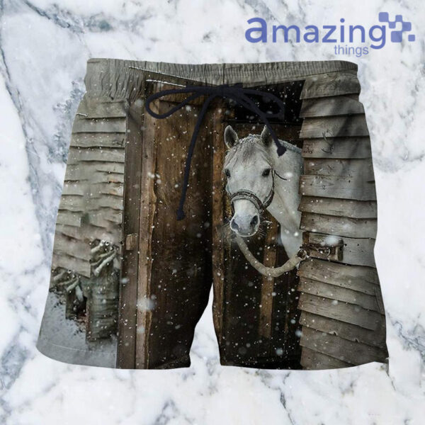 White Hores And Winnter Marry Christmas All Over Printed 3D Shirts - Short Pant - Black