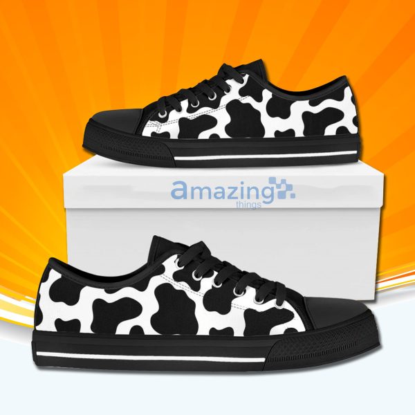 Black White Cow Print Low Cut Canvas Shoes For Men And Women