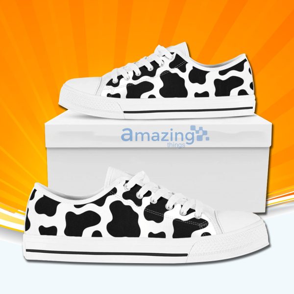 Black White Cow Print Low Cut Canvas Shoes For Men And Women