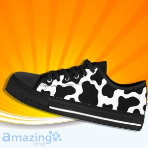 Black White Cow Print Low Cut Canvas Shoes For Men And Women