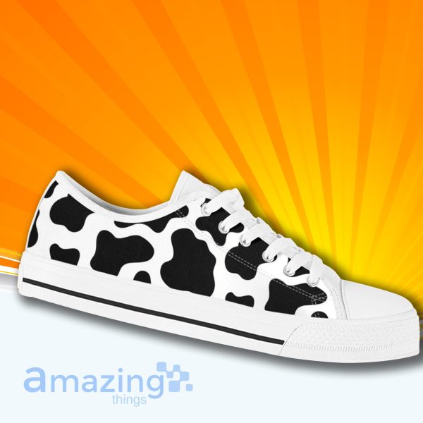 Black White Cow Print Low Cut Canvas Shoes For Men And Women