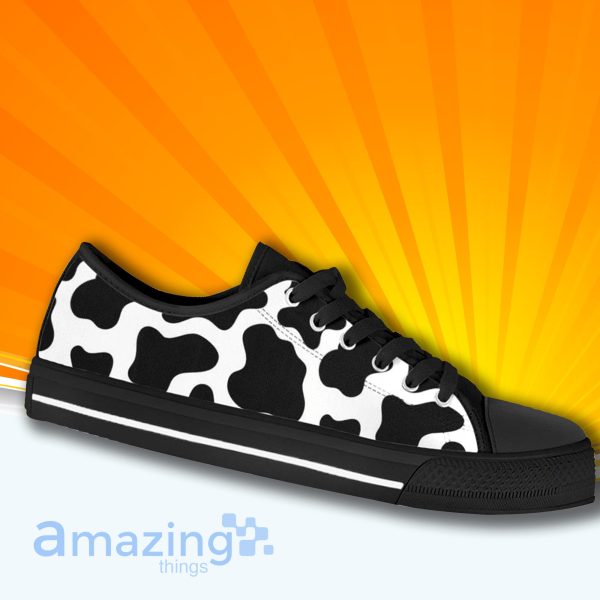 Black White Cow Print Low Cut Canvas Shoes For Men And Women