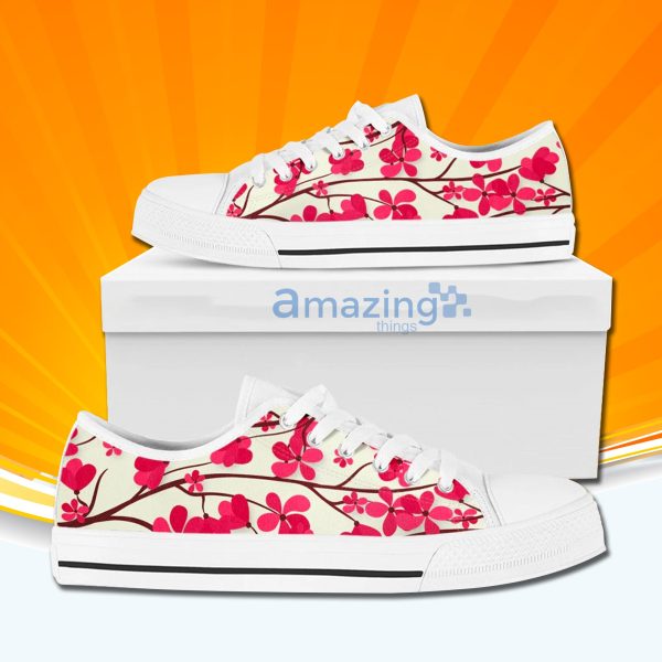 Cherry Blossom Flowers Low Cut Canvas Shoes For Men And Women