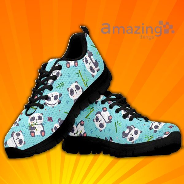 Cute Bamboo Panda Custom Light Blue Sneakers Shoes For Men And Women