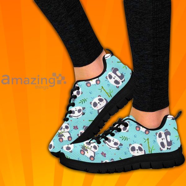 Cute Bamboo Panda Custom Light Blue Sneakers Shoes For Men And Women