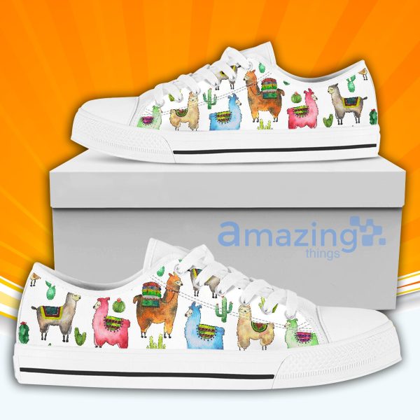 Cute Llama And Cactus Pattern Low Cut Canvas Shoes For Men And Women