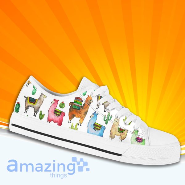Cute Llama And Cactus Pattern Low Cut Canvas Shoes For Men And Women
