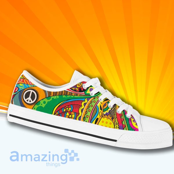 Hippie Colorful Abstract Peace Sign Low Cut Canvas Shoes For Men And Women