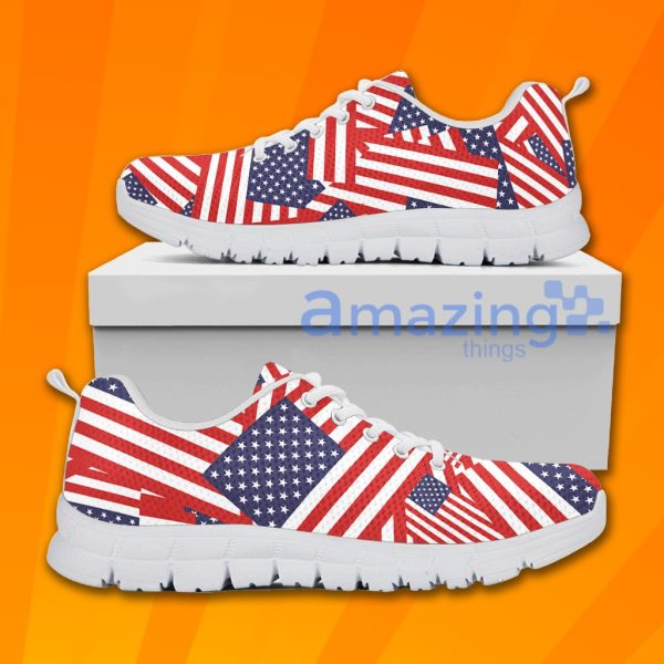 Independence Day Usa Flag Pattern Over Printed Sneakers For Men And Women