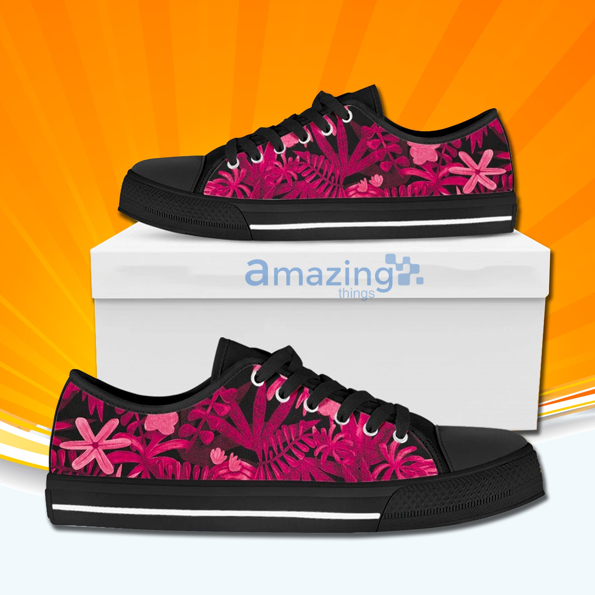 Pink Floral Flower Low Cut Canvas Shoes For Men And Women