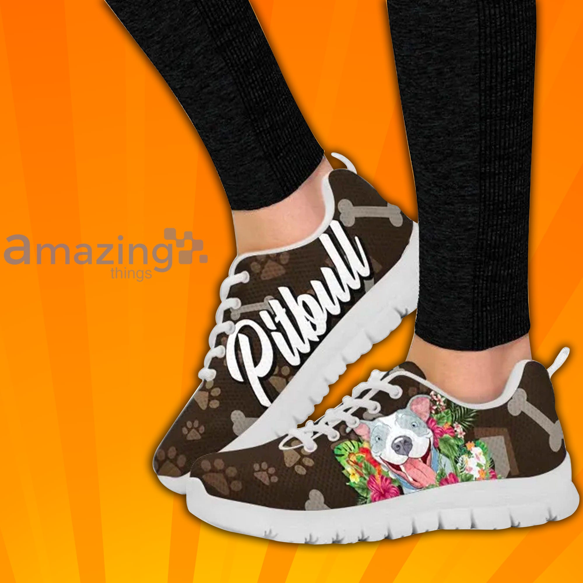Pitbull With Floral Flower Custom Sneakers Shoes For Men And Women