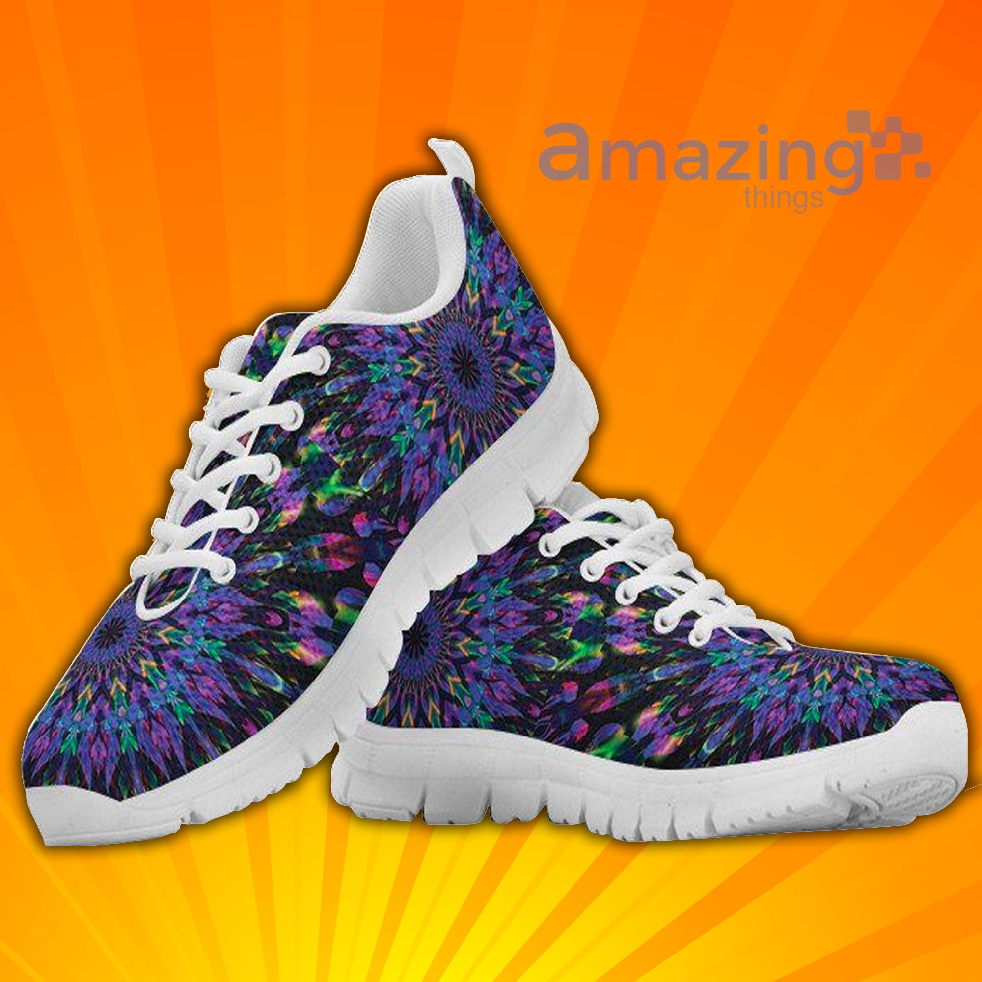 Watercolor Mandala Fractal Custom Sneakers Shoes For Men And Women image Watercolor Mandala Fractal Custom Sneakers Shoes For Men And Women