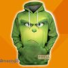 All Over Print Grinch Face Christmas Green 3D Hoodie