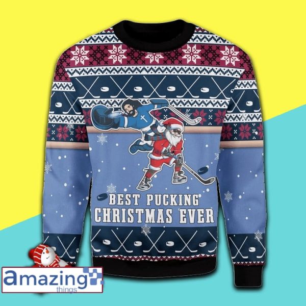 Best Pucking Christmas Ever Jesus And Santa Claus Awesome Ugly Christmas Sweater Sweatshirt
