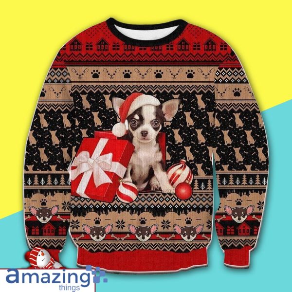 Chihuahua With Gift Box Christmas Knitting Pattern Christmas Ugly Sweater