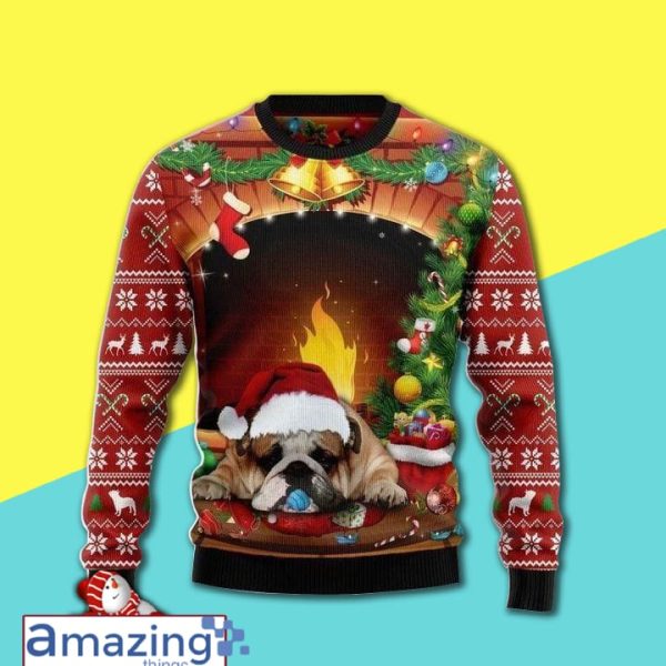 Christmas Pattern And A Lovely Bulldog Sleeping Gift For Christmas Ugly Christmas Sweater