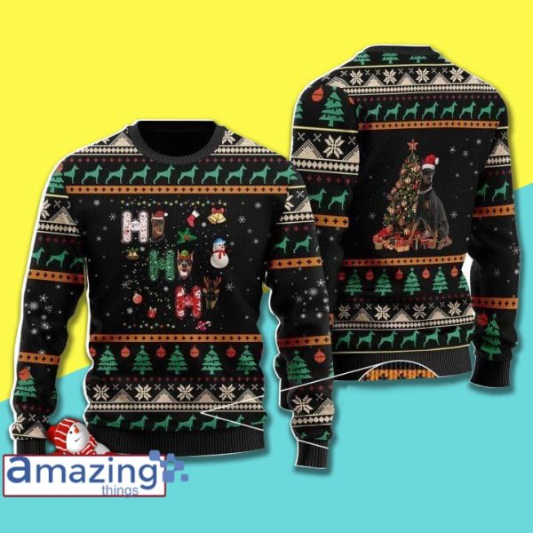 Christmas Pattern Doberman Dog Hi Hi Hi Ugly Christmas Sweater