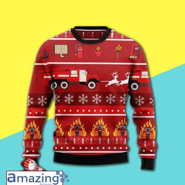 Christmas Pattern With Firefighter Gift For Christmas Ugly Christmas Sweater