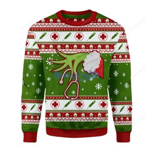 Chritmas Grinch Nurse All Over Print Ugly Sweaterproduct photo 1