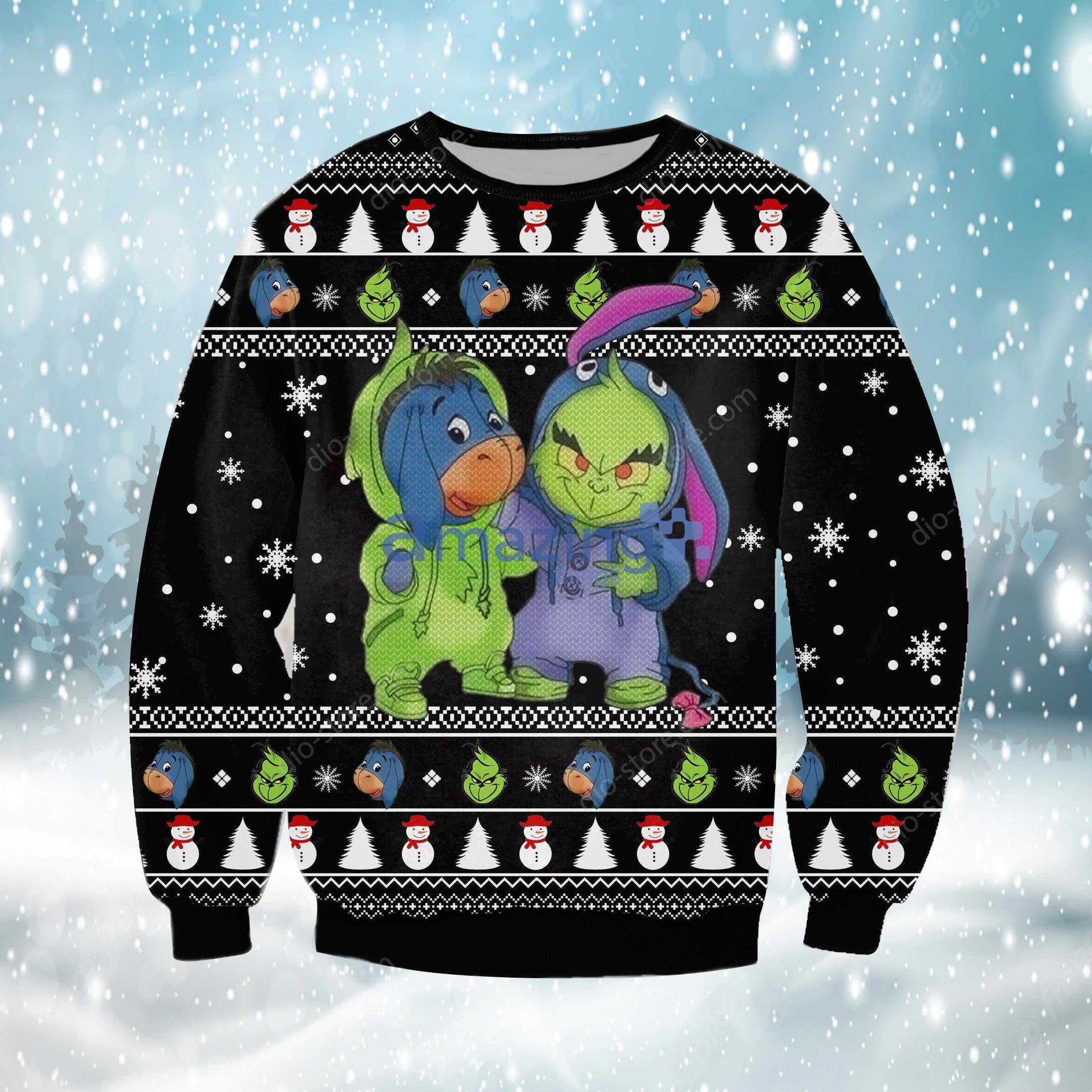 Eeyore And Grinch Funny Knitting Pattern 3D Print Ugly Sweater 2021 image Eeyore And Grinch Funny Knitting Pattern 3D Print Ugly Sweater 2021product photo 1