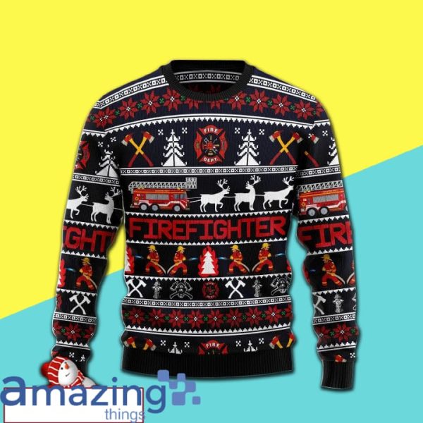 Firefighter Christmas Wool Knitting Ugly Sweater All Over Printed Sweatshirt