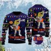 Funny T-rex Play Rock Mic Between Stars Planets Ugly Christmas Sweater