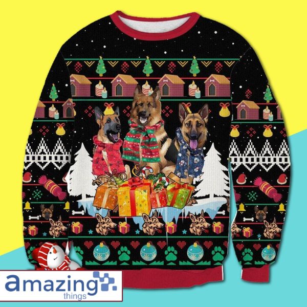 German Shepherd Dog Wool Knitting Pattern Christmas Ugly Sweater Sweatshirt